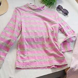 Talbots Pink and Gray Striped Top